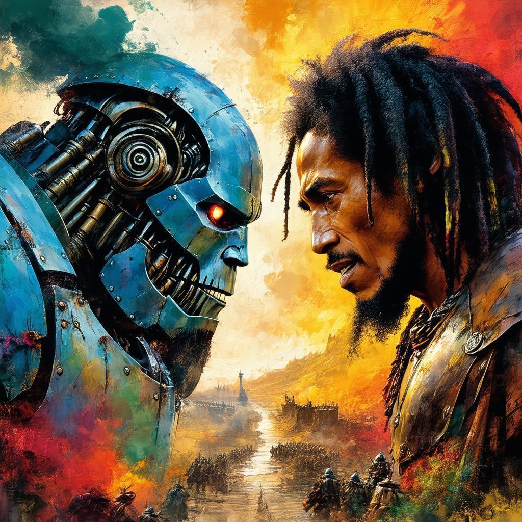 Iron Giant Battles Bob Marley in Tempera