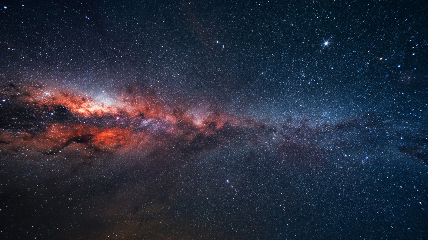 Infinite star field in deep space, milky way core visible, colorful distant nebulae, no planets
