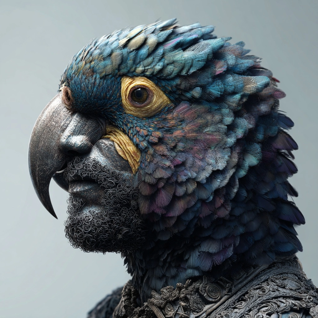 A parrot with a mens head