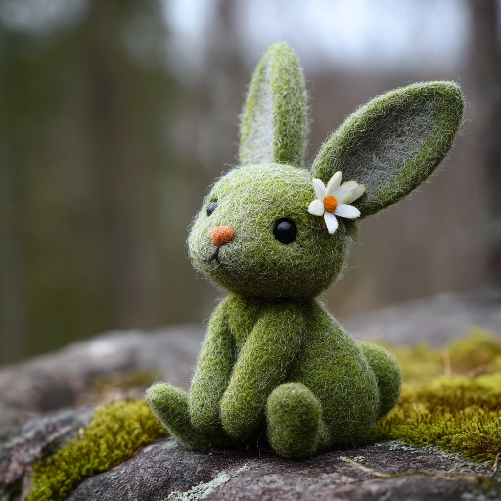 Cute green easter bunny in finland. Its april and spring, happy bunny