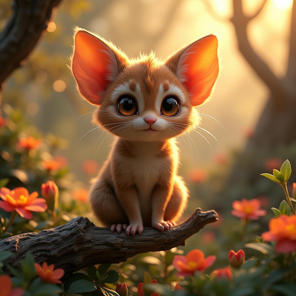 Luminous Eyed Creature Perched on Gnarled Branch