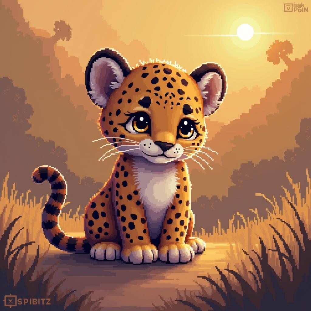 Curious Leopard Cub in Golden Pixels