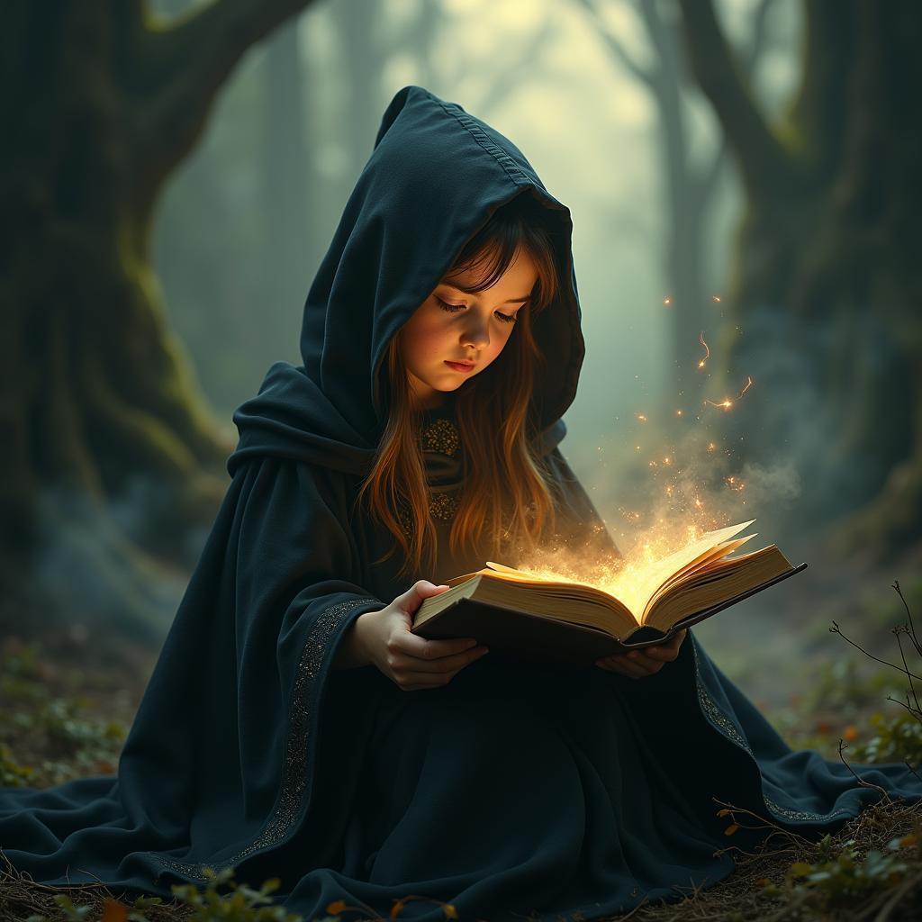 Little Witch Opening an Ancient Spellbook