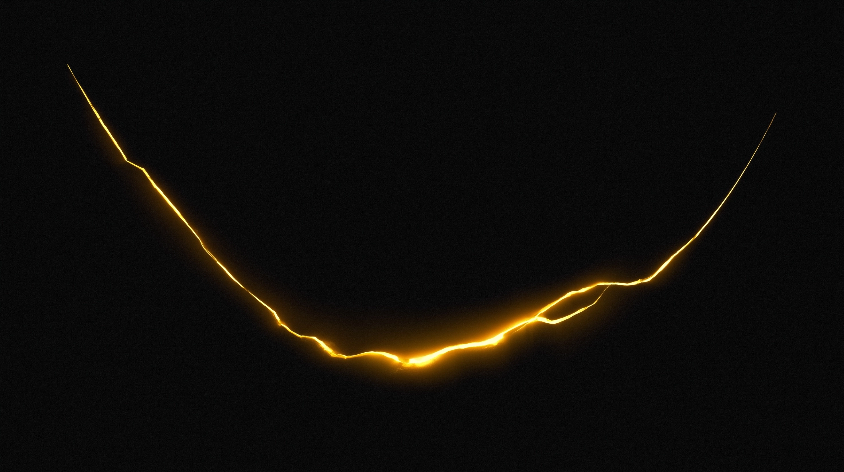 Pure black frame, single golden luminous hairline crack at center spreading outward