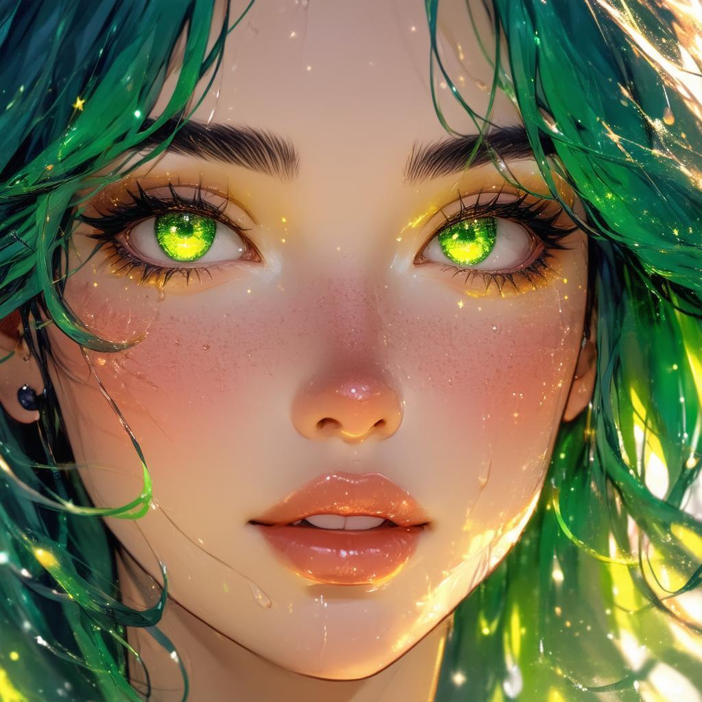 Green Haired Dreamer With Stars in Eyes