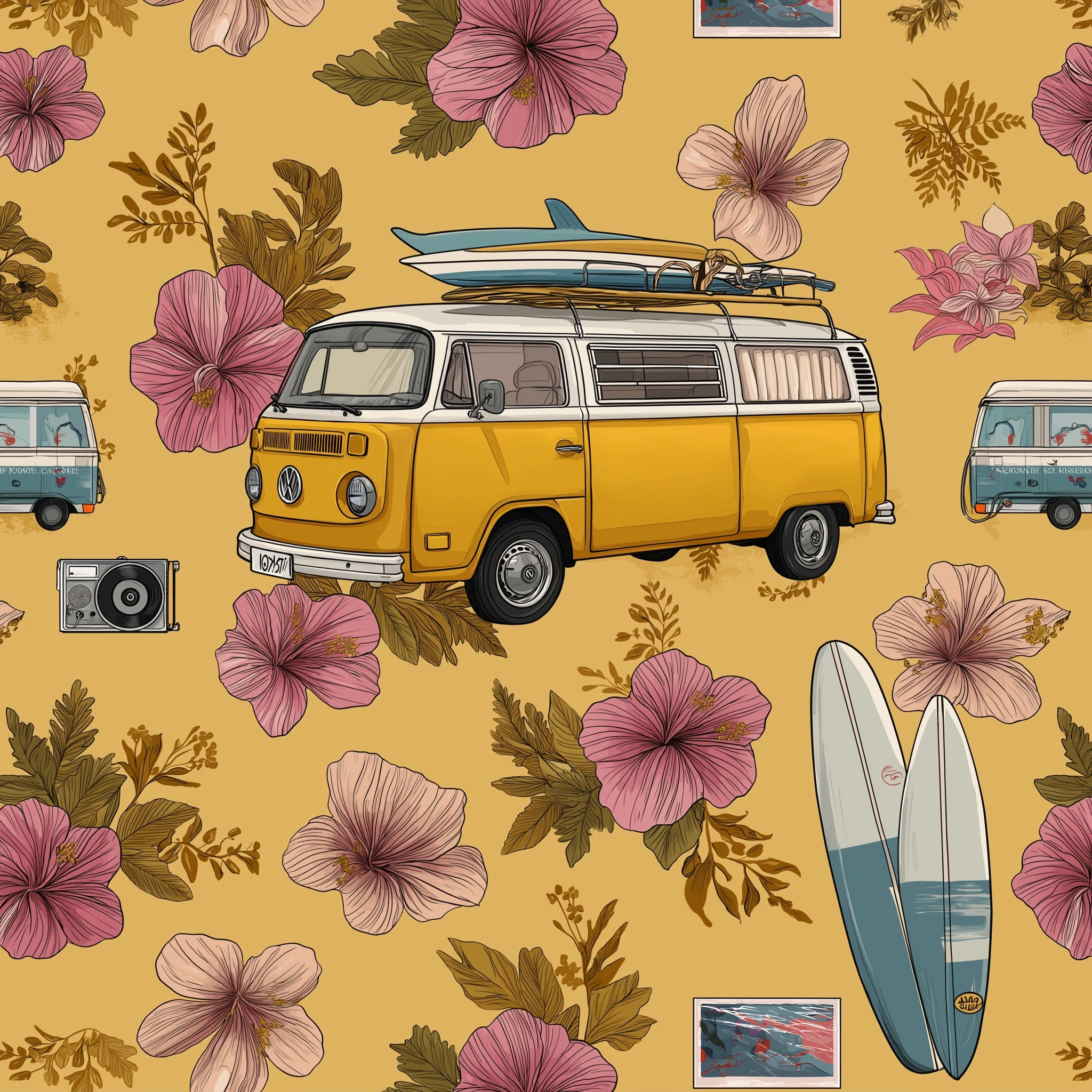 Seamless repeating pattern, very warm and cozy feeling, polaroid aesthetic
