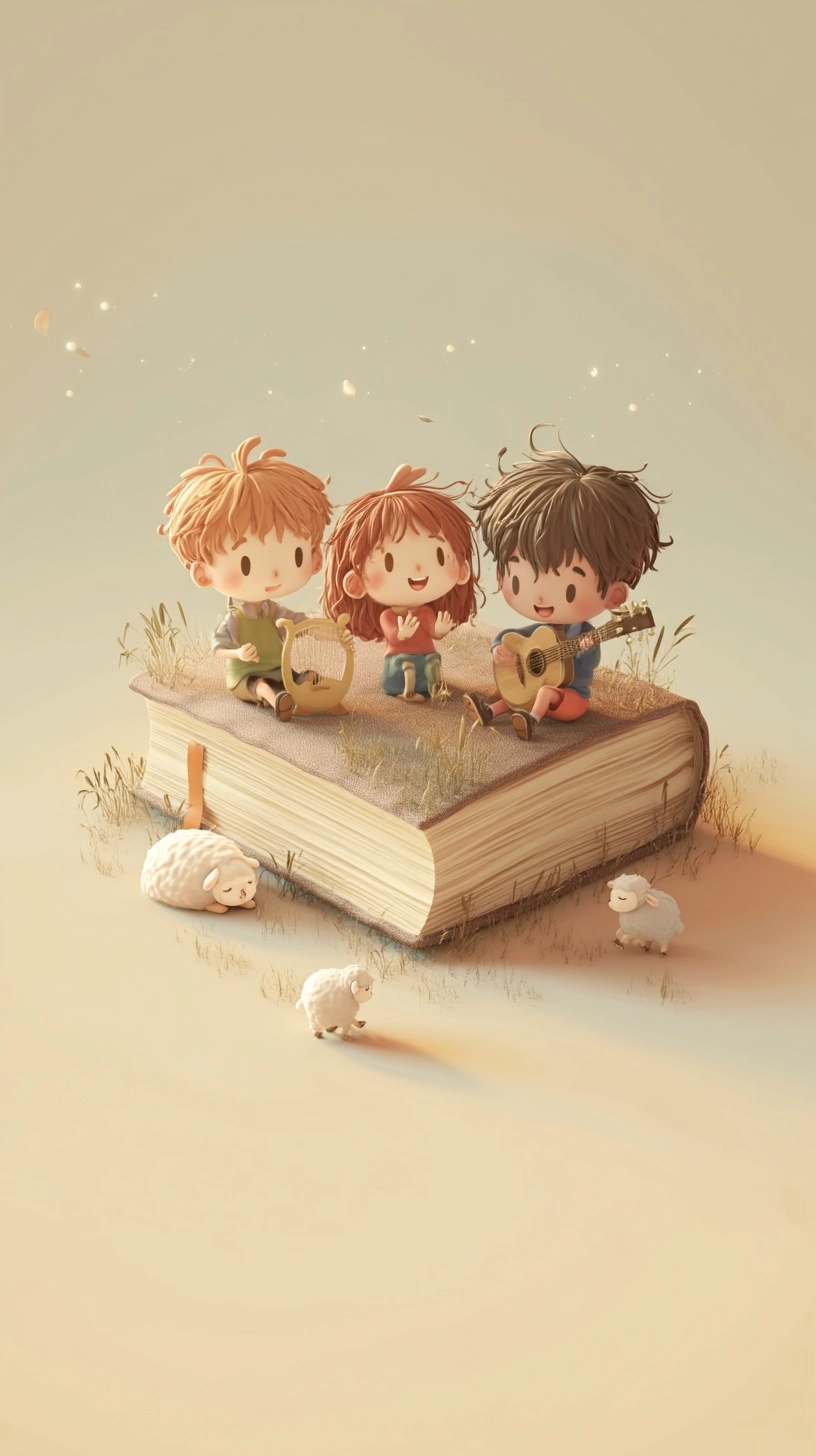 Soft and minimalist cartoon, children's storybook style, cute, minimal, delicate