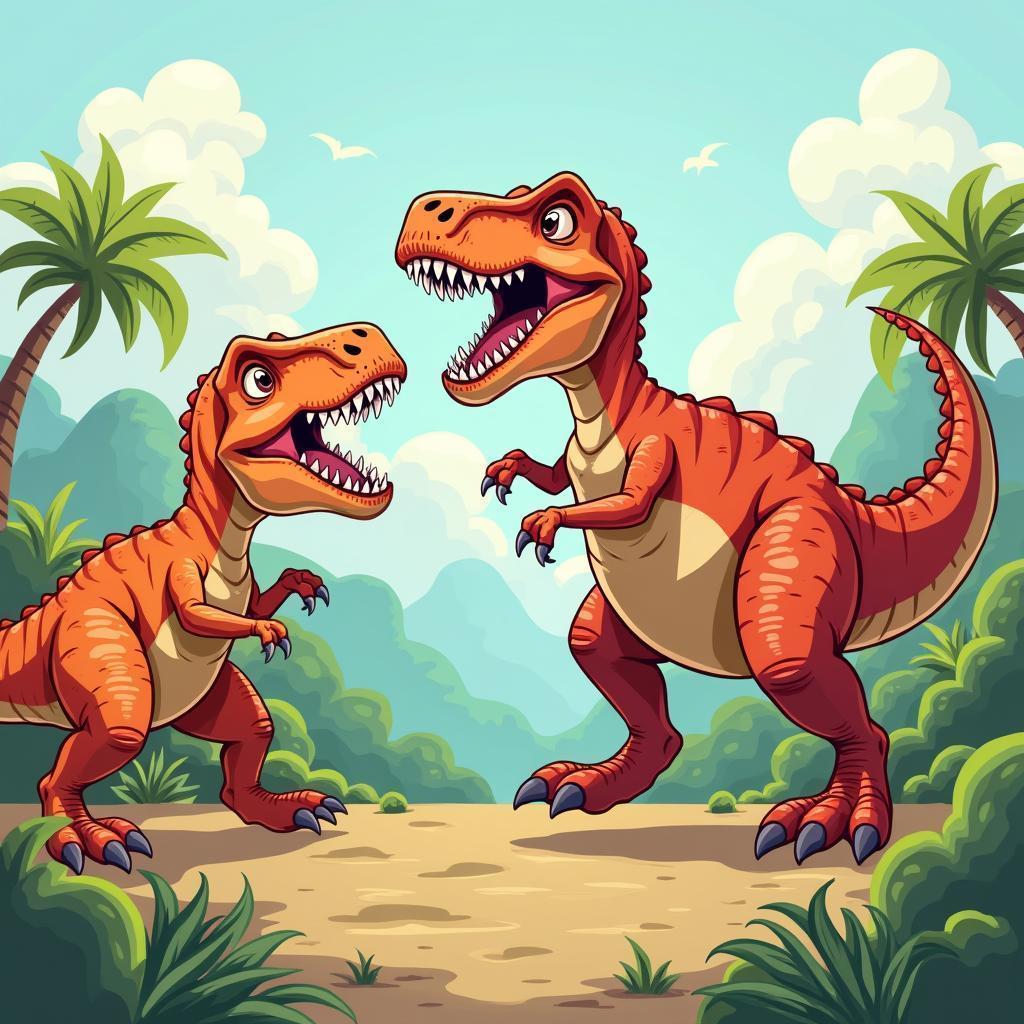 Tyrannosaurus Versus Stegosaurus in Cartoon Combat