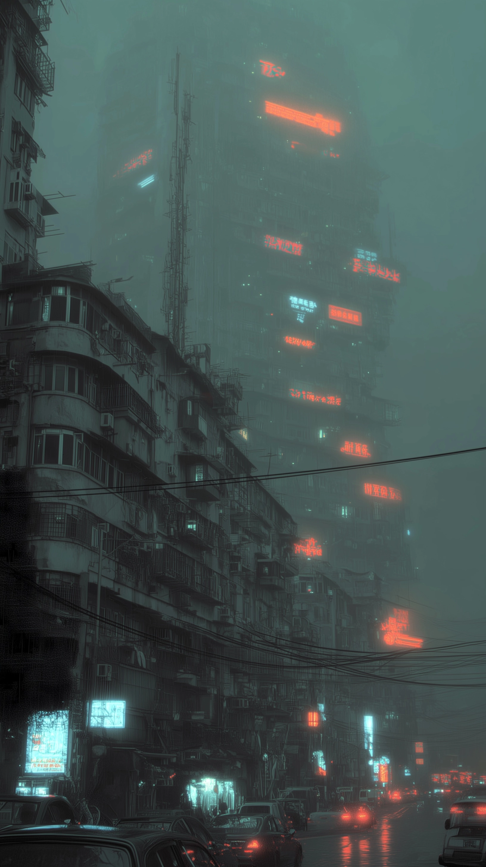 Ultra realistic Scifi cityscape. vertical city, retrofuturism, chinacore, fogg and pollution