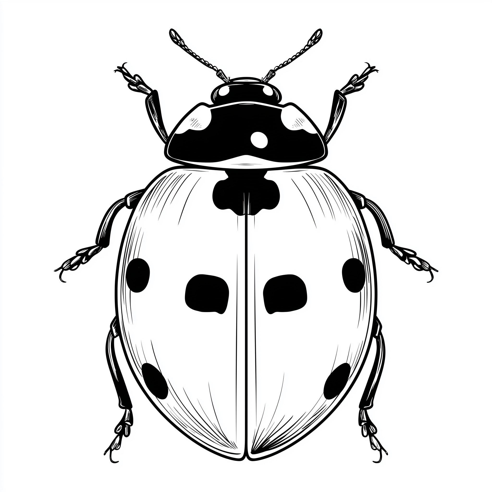 Very simple ladybug coloring page, extremely few thick black outlines, minimal details