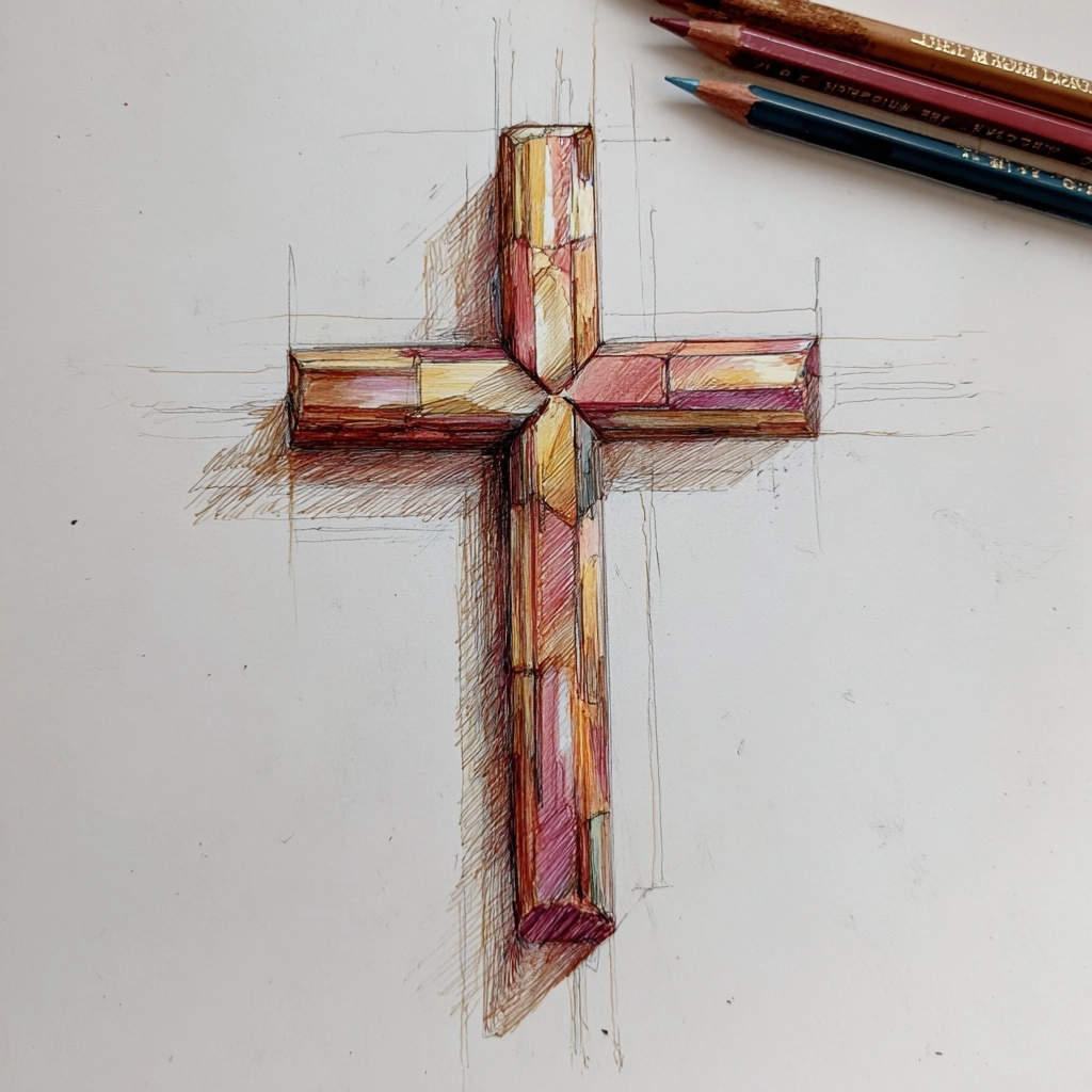 Color pencil sketch of a cross