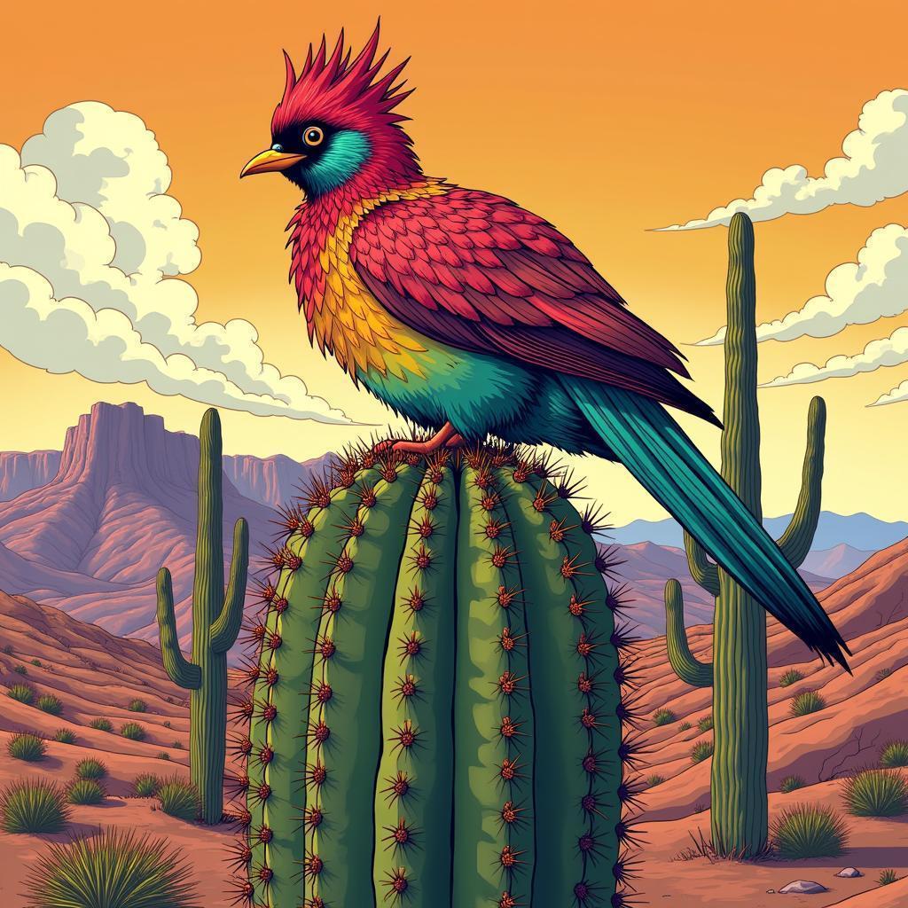 Manga Dodo Perched on a Towering Saguaro