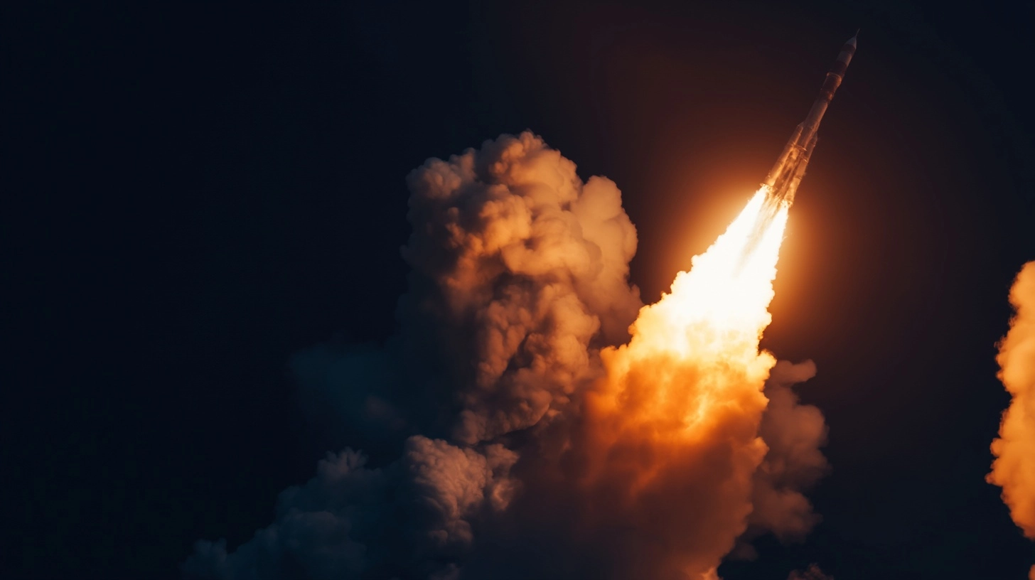 Rocket jet flame, plasma fire, dark space background, aerospace technology, sci-fi style