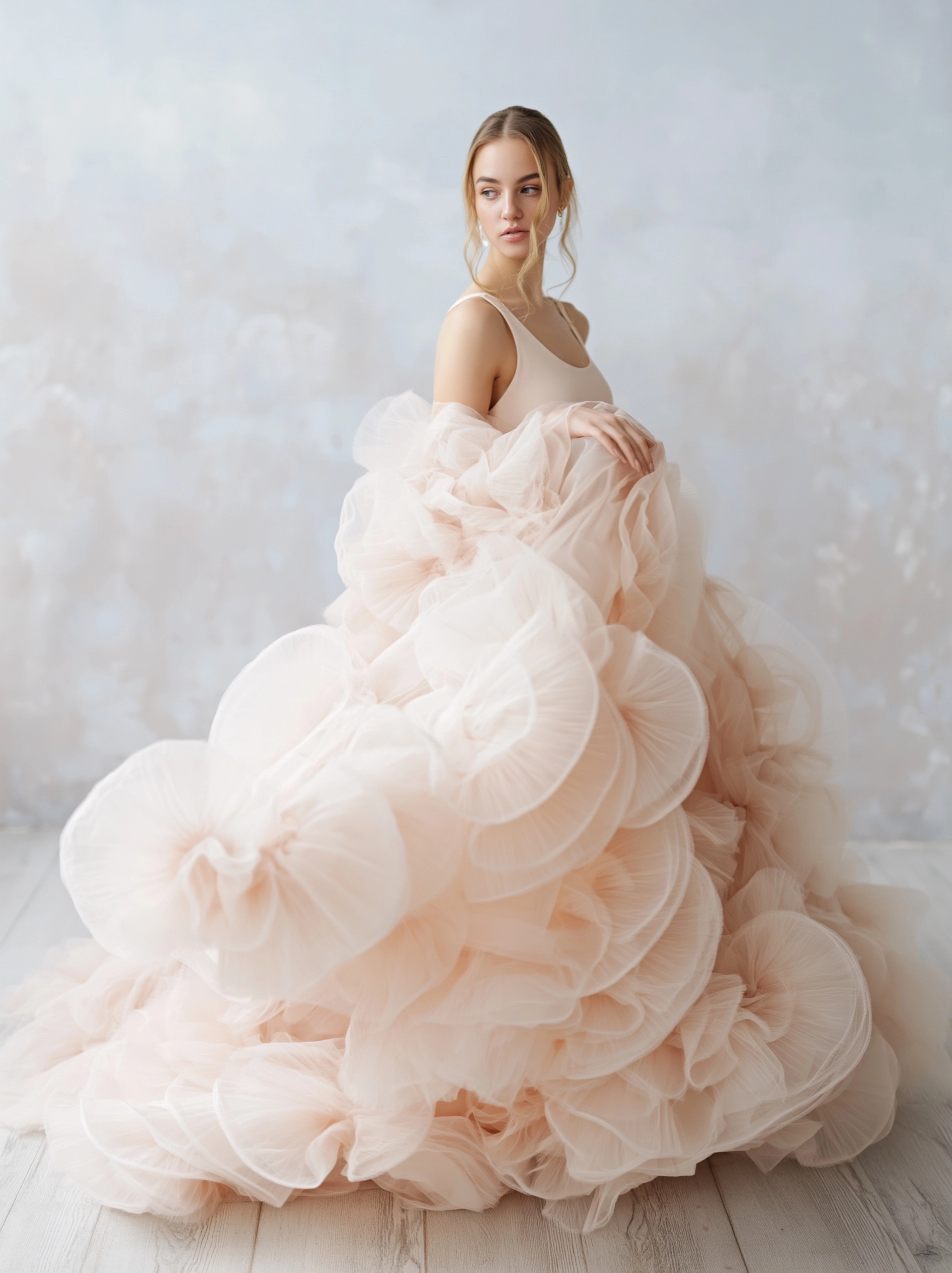 25-Year-Old Woman in a Full Dress, Soft Background
