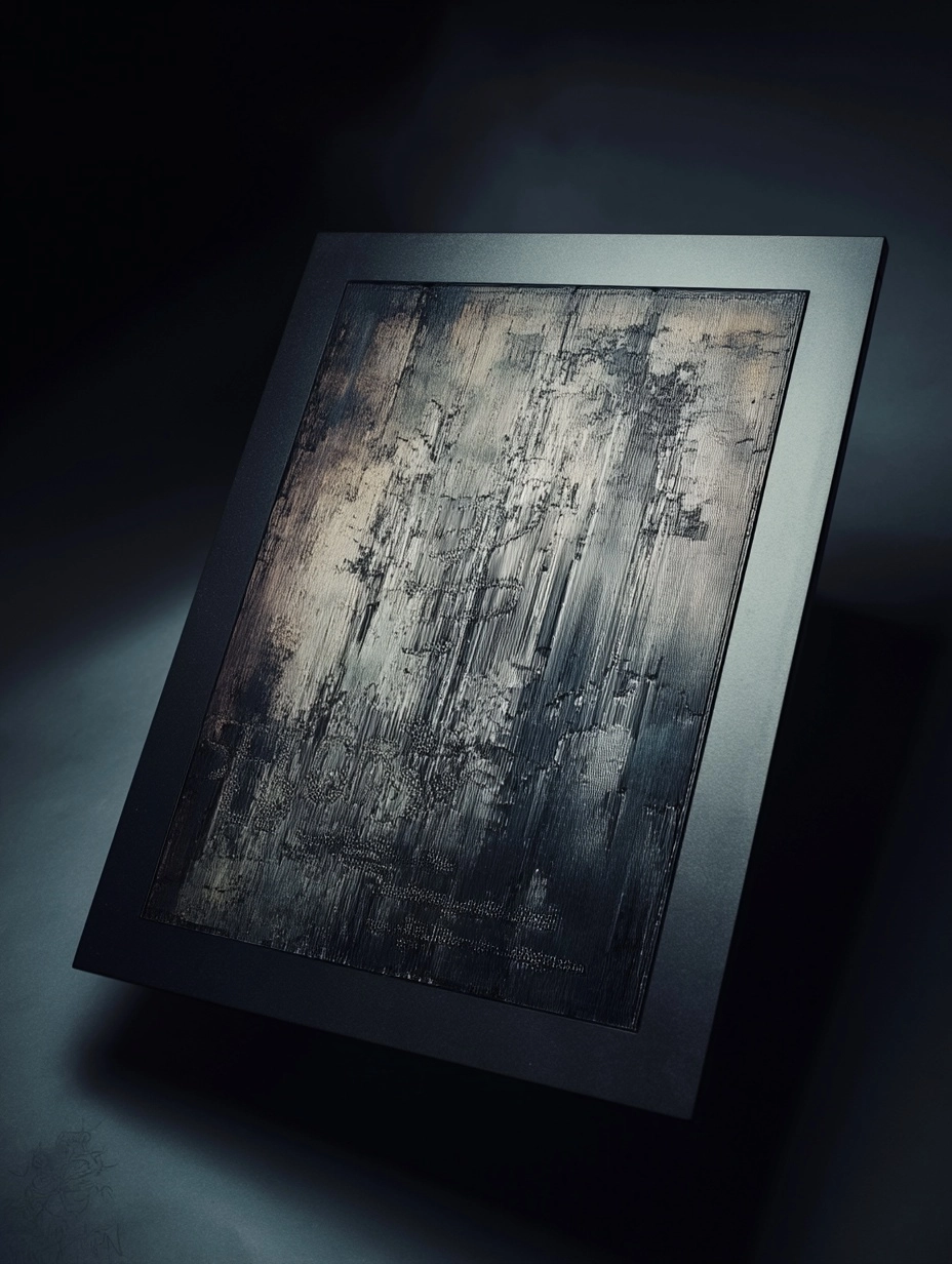 A futuristic tablet, an industrial product shot, the display is a complex haptic array of densely pa