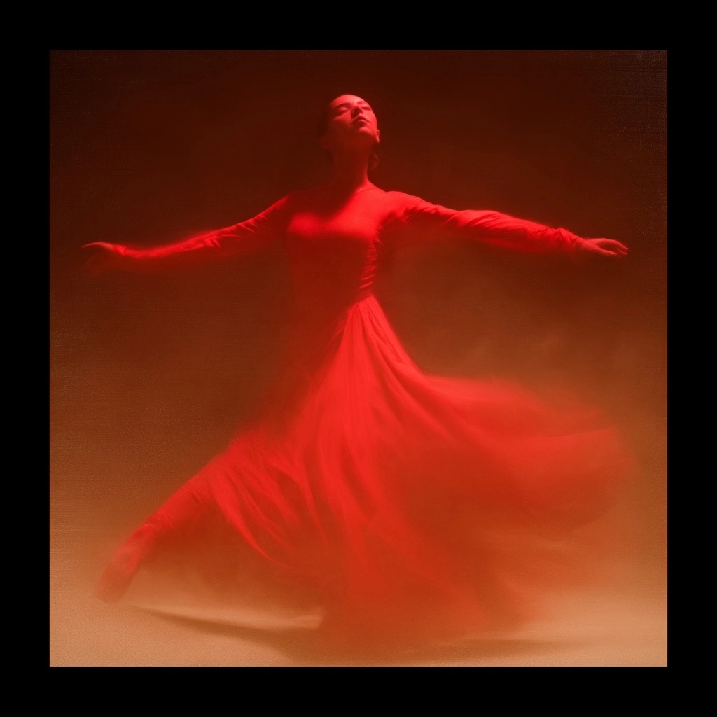 A red dancer in the style of zdzisław beksiński, full body