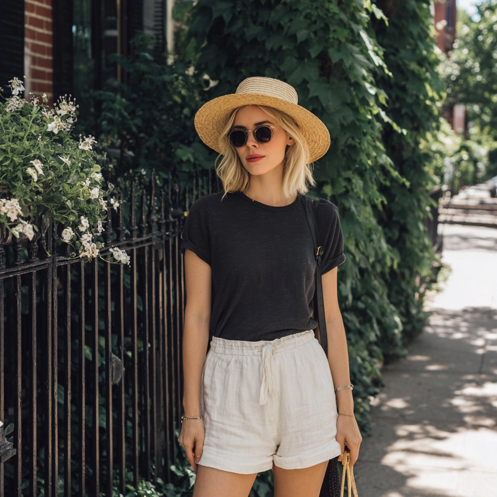 Monochrome Tee + Linen Shorts, summer chic