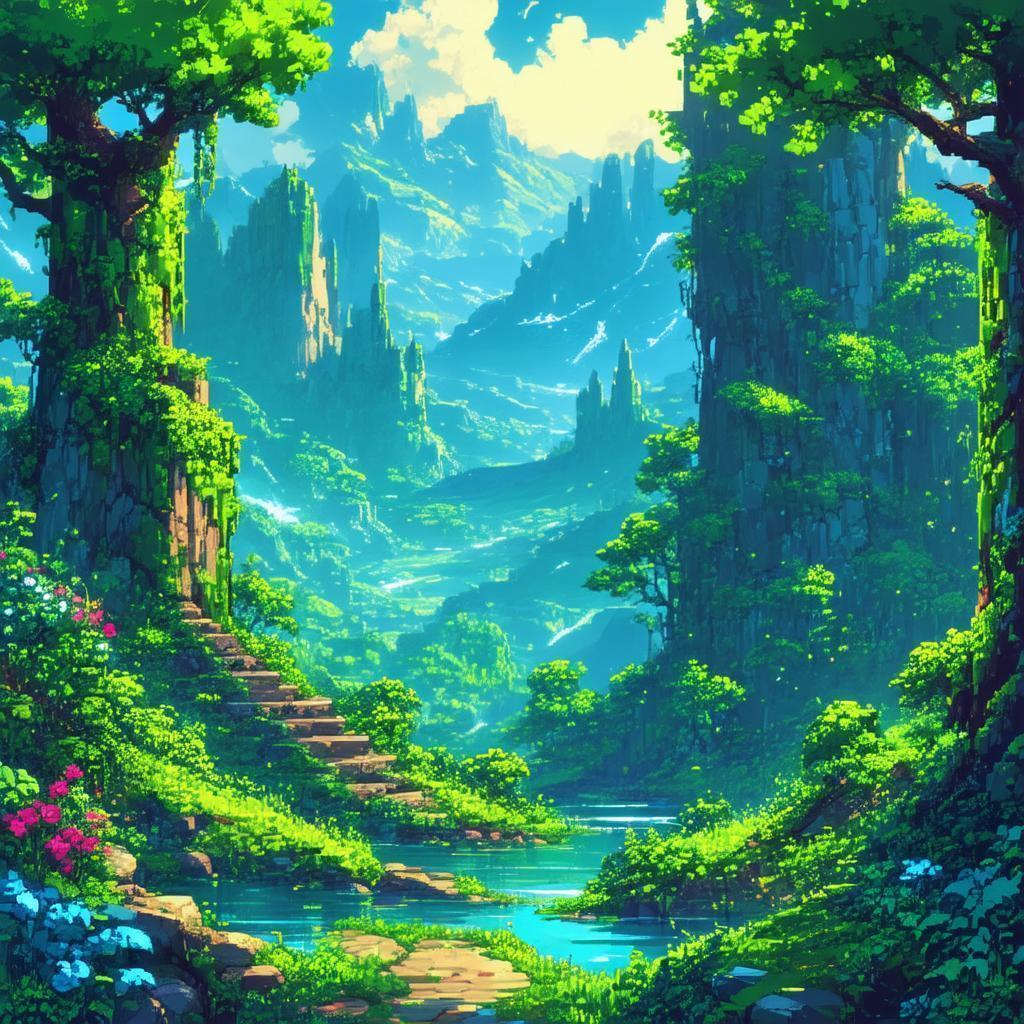 Magic Fantasy Landscape in Nostalgic Pixels
