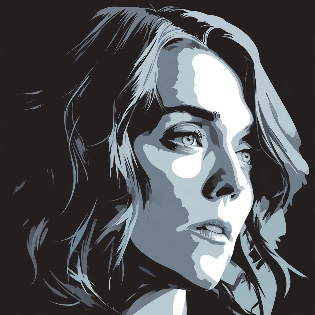 Flat vector art, illustration of Brandi Carlile, bold Art Deco graphic poster style