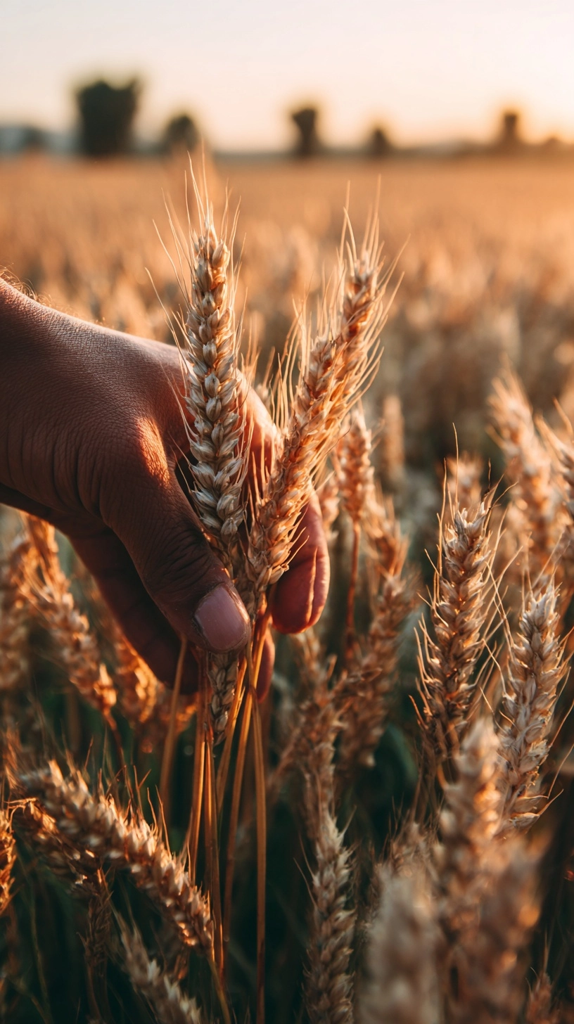 Wheat field, hand stroking wheat