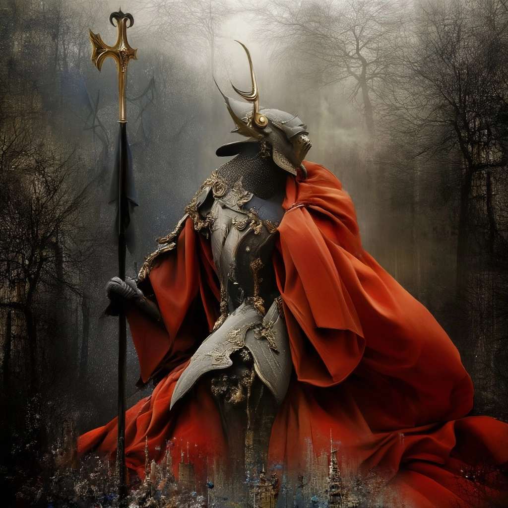 Interpretation of a noble warrior, medieval period, oil painting techniques fused with 3D modeling