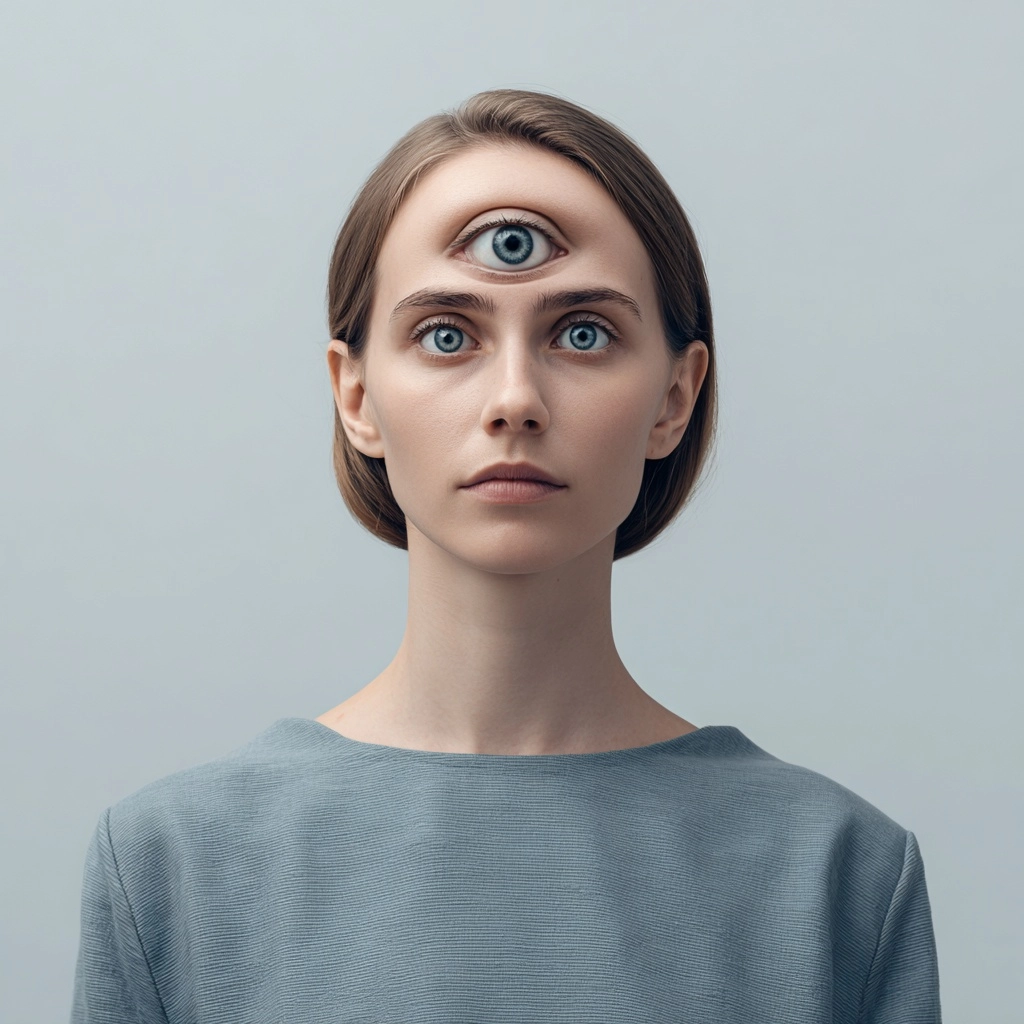 A woman who has 3 eyes