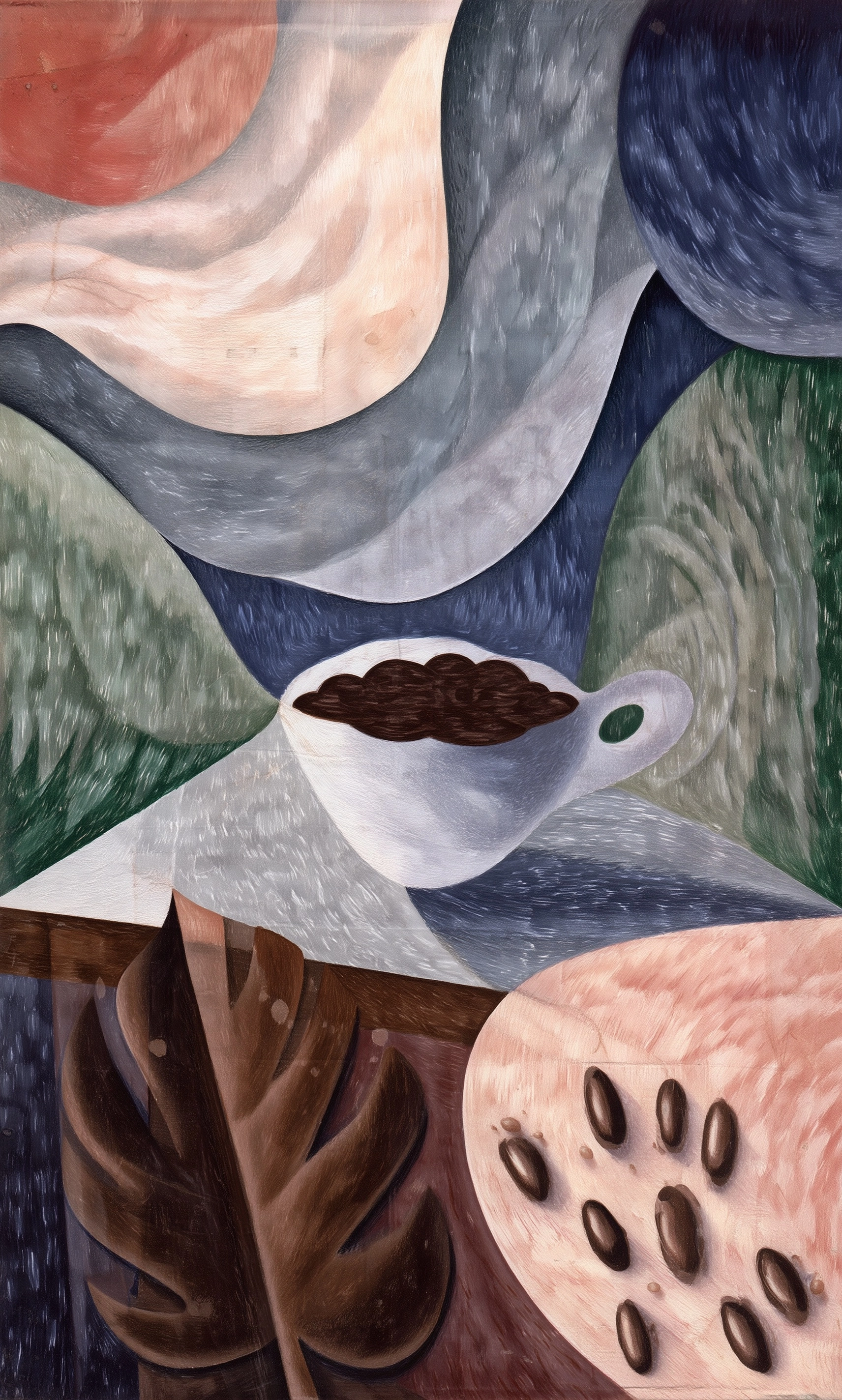 Luxury editorial packaging design, coffee cup, coffee leaf and beans