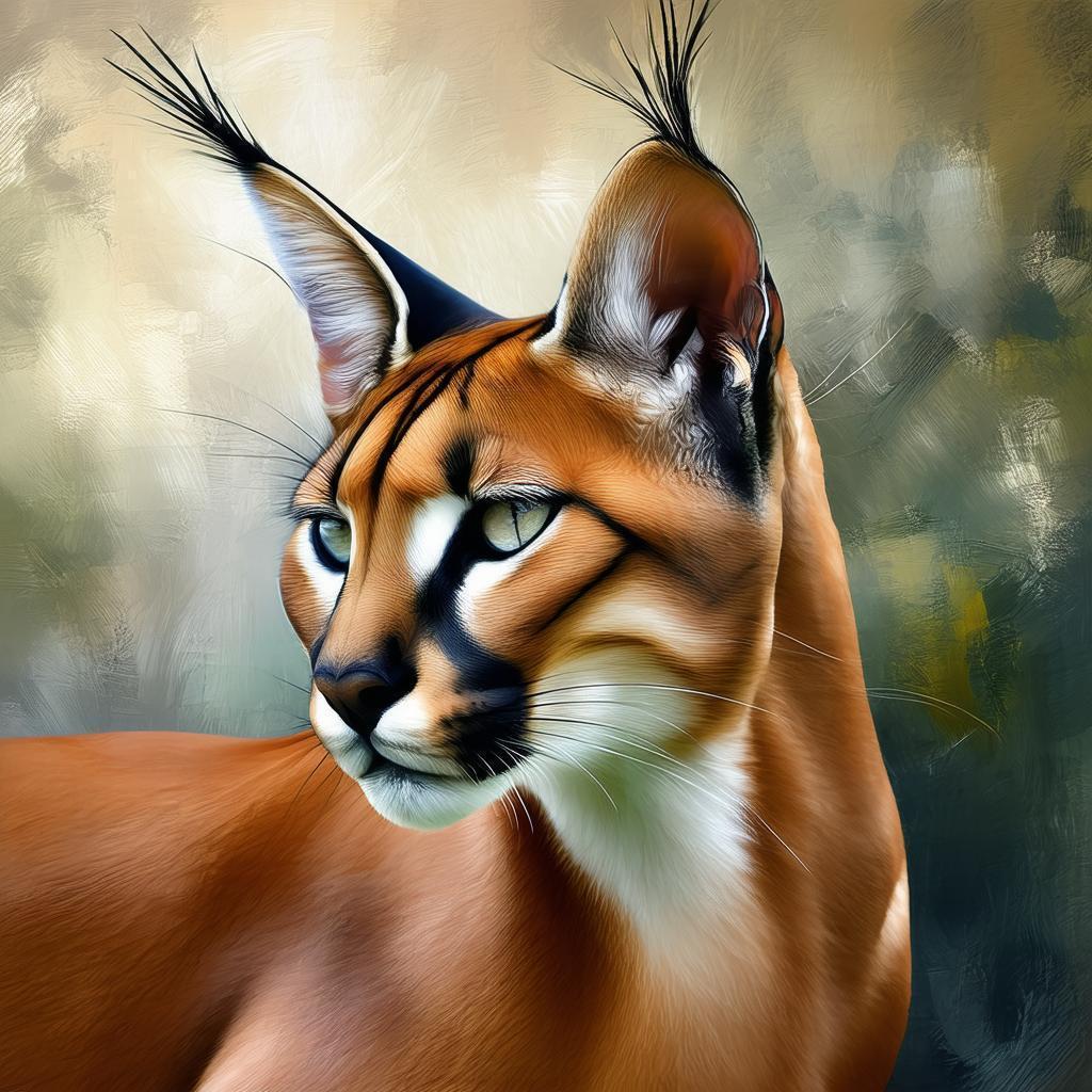 Elegant Caracal Portrait in Painterly Strokes