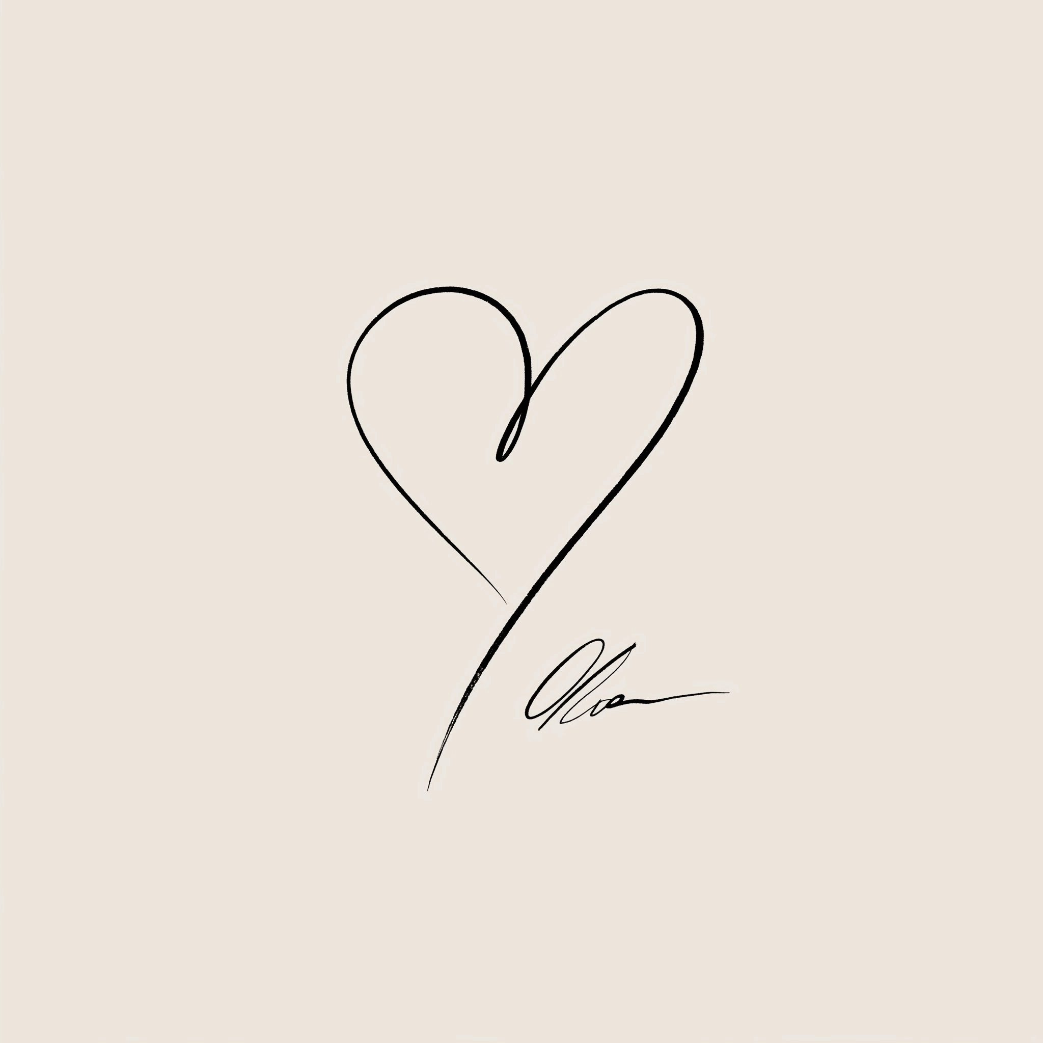 Minimal hand-drawn heart, elegant signature style, single fluid line, subtle imperfection