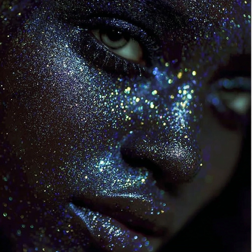She is so dark and beautiful, ethereal, with holographic skin