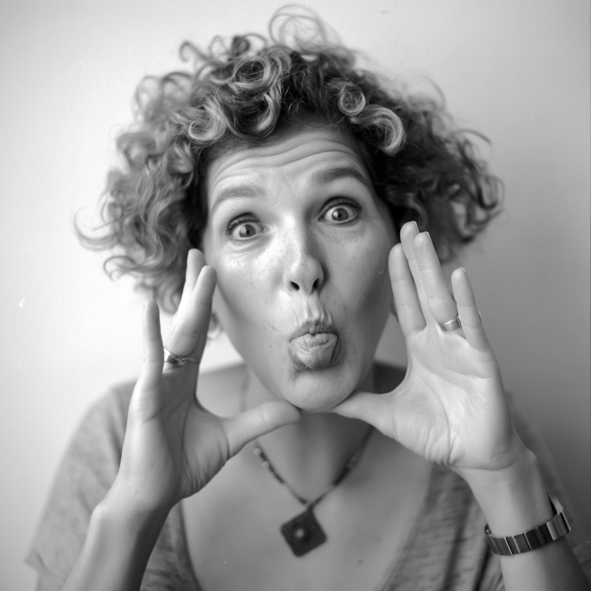 She is so ordinary, I can fall for her, artistic medium format photography. she is making funny face