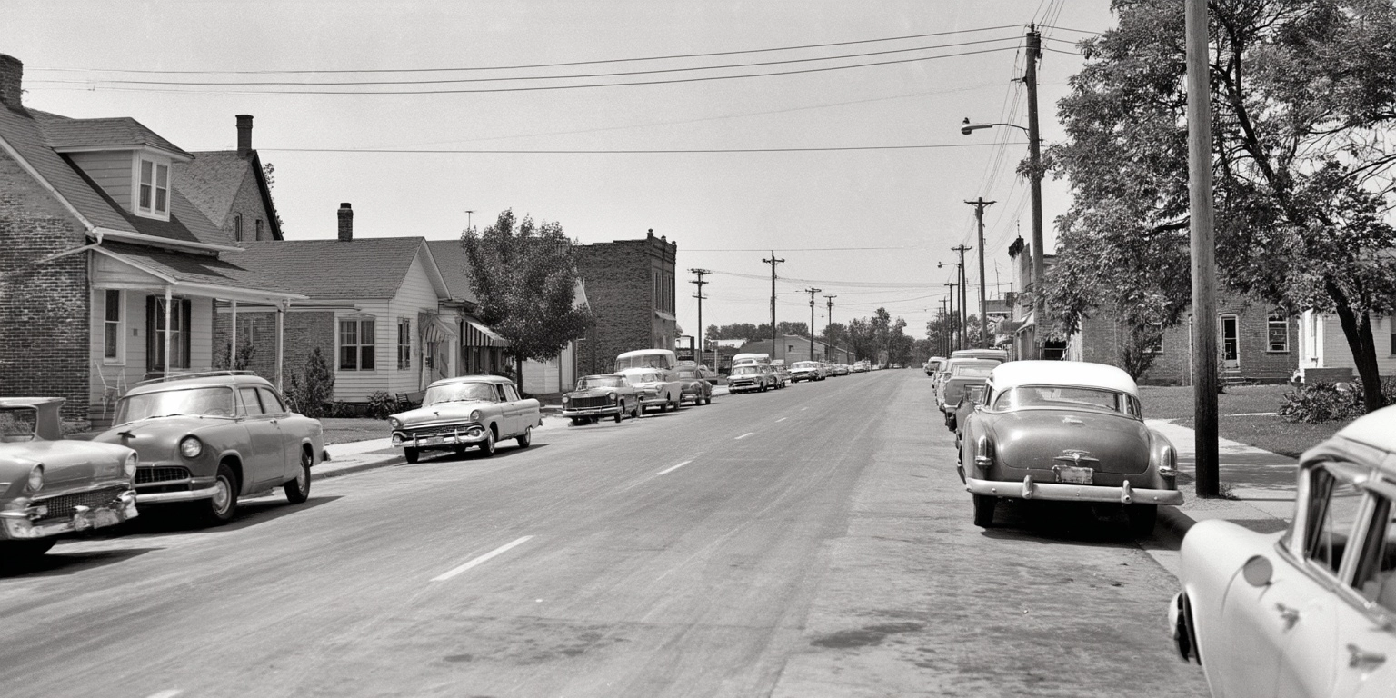 Small midwestern town in 1960s. It may not be as violent as slums