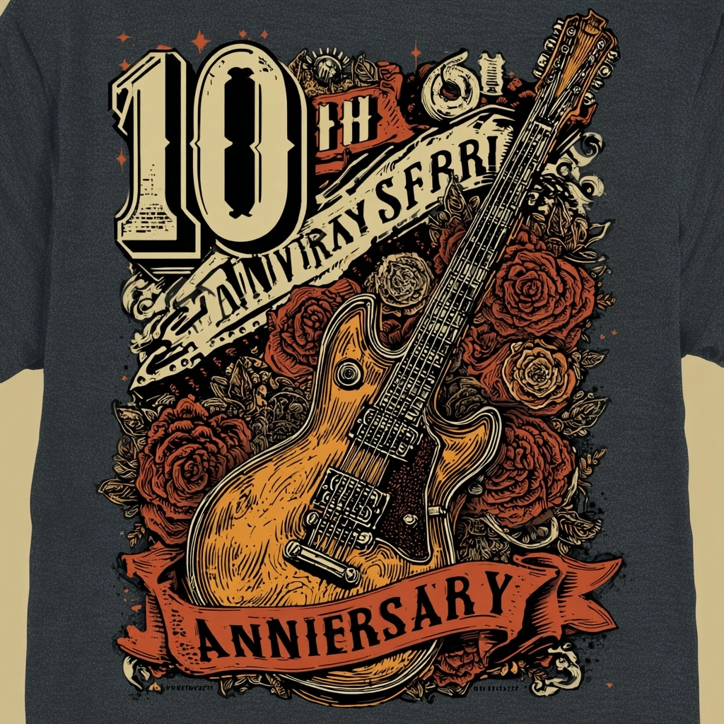 10th Anniversary t-shirt design for rock and roll