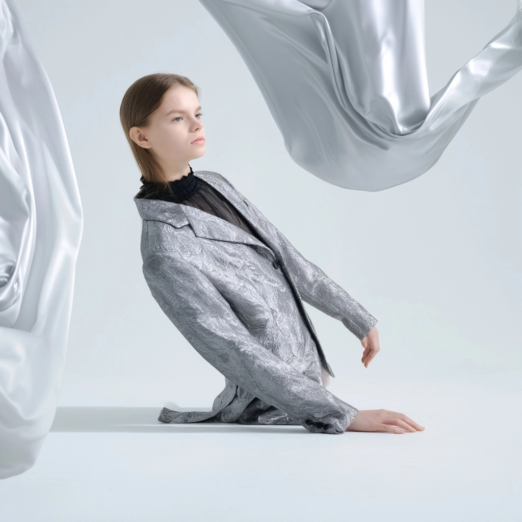 Silver Floral Print Tailored Jacket, Floating Fabric