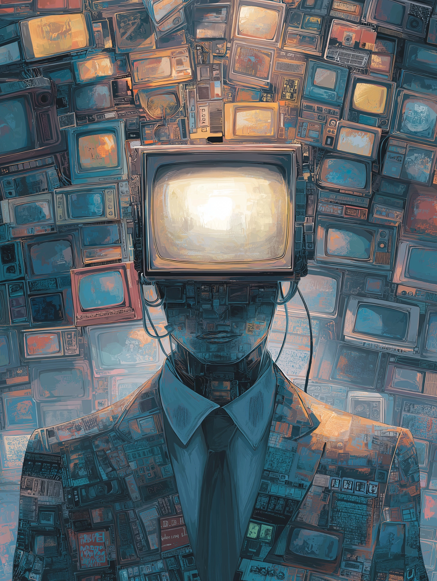 TV Head / Society Control Concept Society controlling thoughts Media noise Identity loss Fits: "Soci