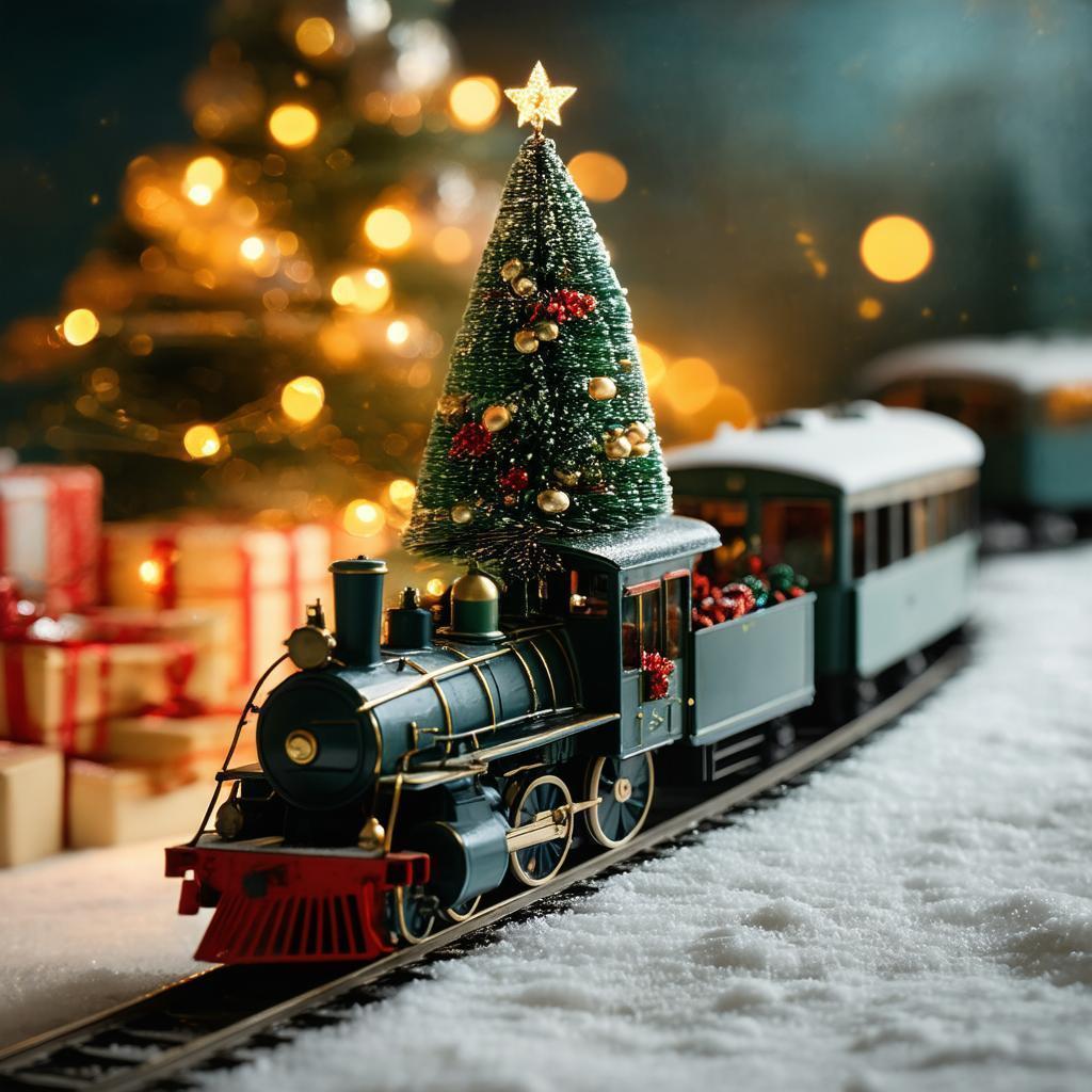 Christmas Tree Aboard a Vintage Toy Train