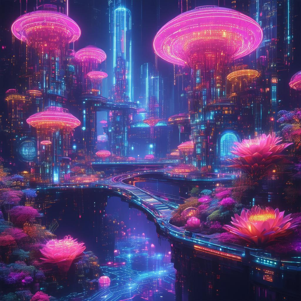 Neonpunk Abyss of Cybernetic Flora and Shadow