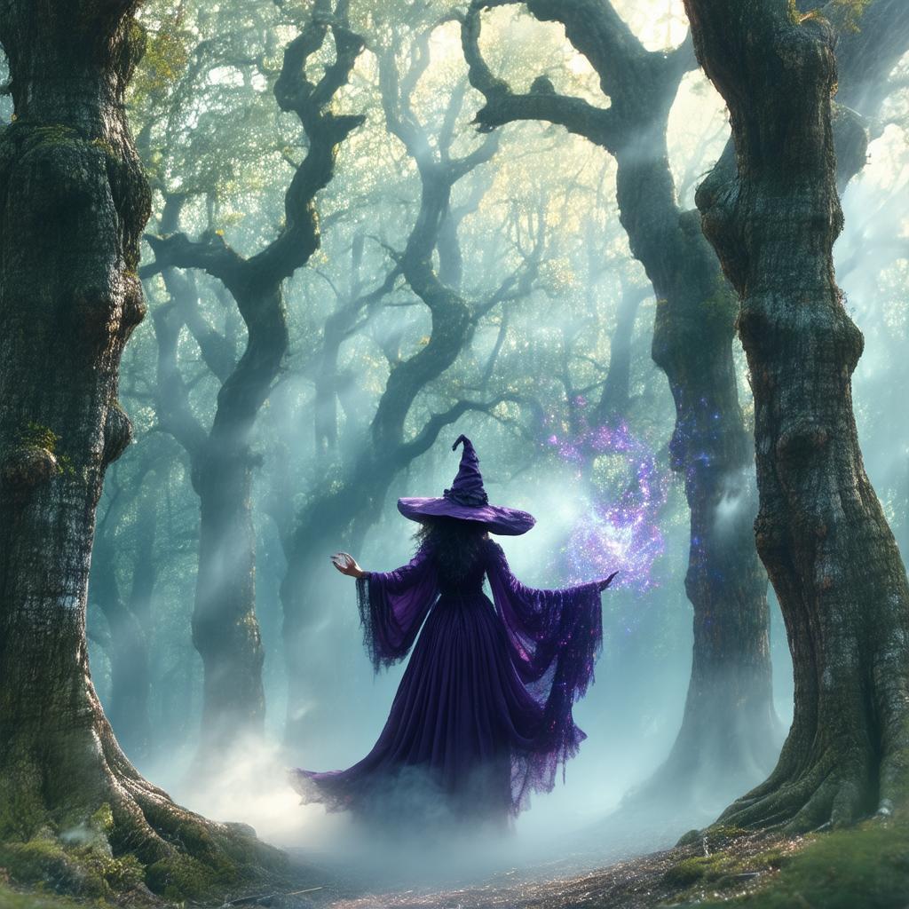 Witch Casting Spells Among Ancient Gnarled Trees