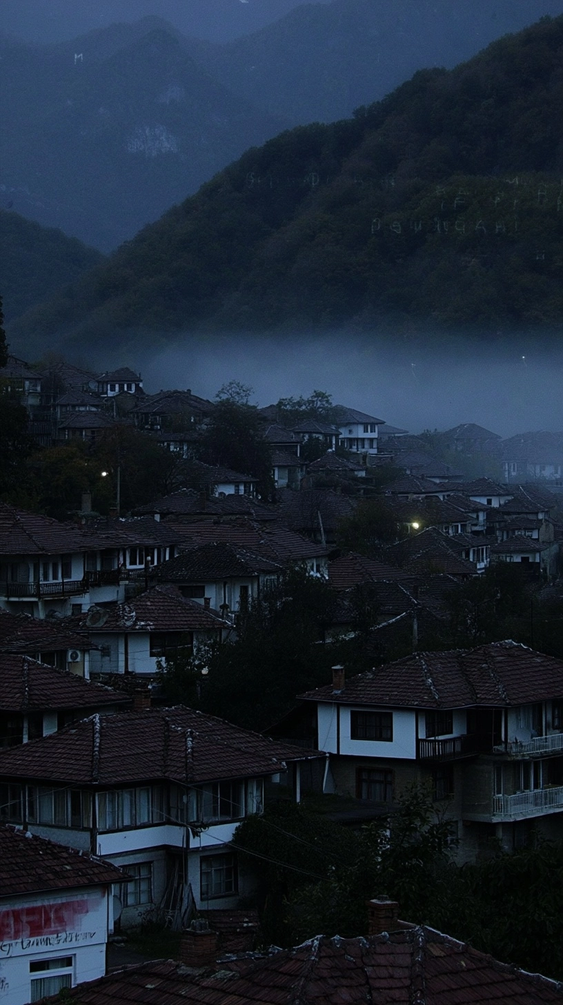 Balkan village, grandmas home, at dusk, cinematic style, dramatic, eastern europe