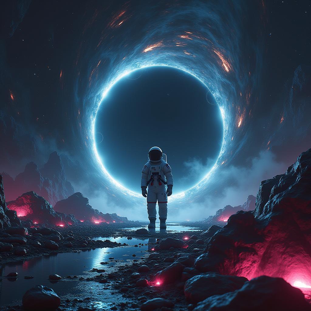 Astronaut Falling Into a Neon Synthwave Black Hole