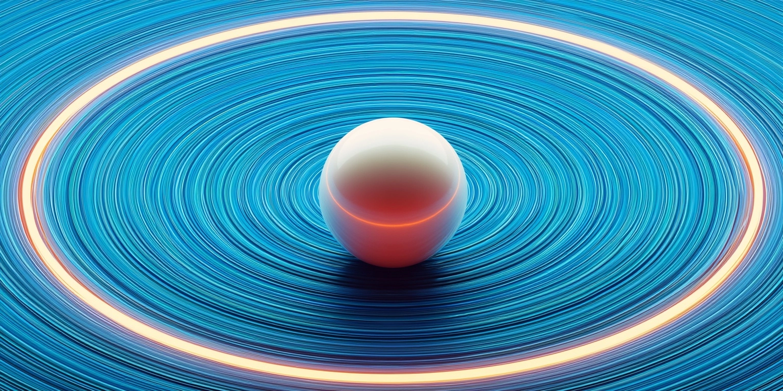 A pearl is located in the center of an abstract blue background with concentric circles