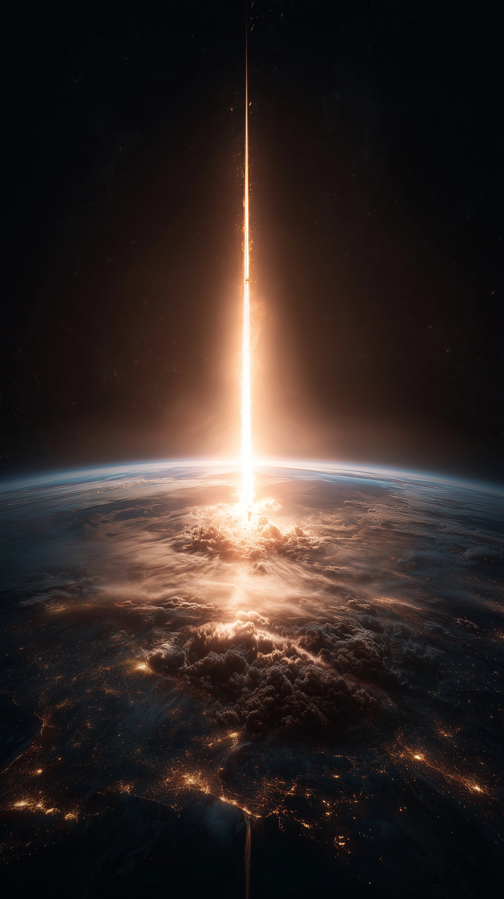 View from the Space of missile going from Russia to Ukraine; big explosion;