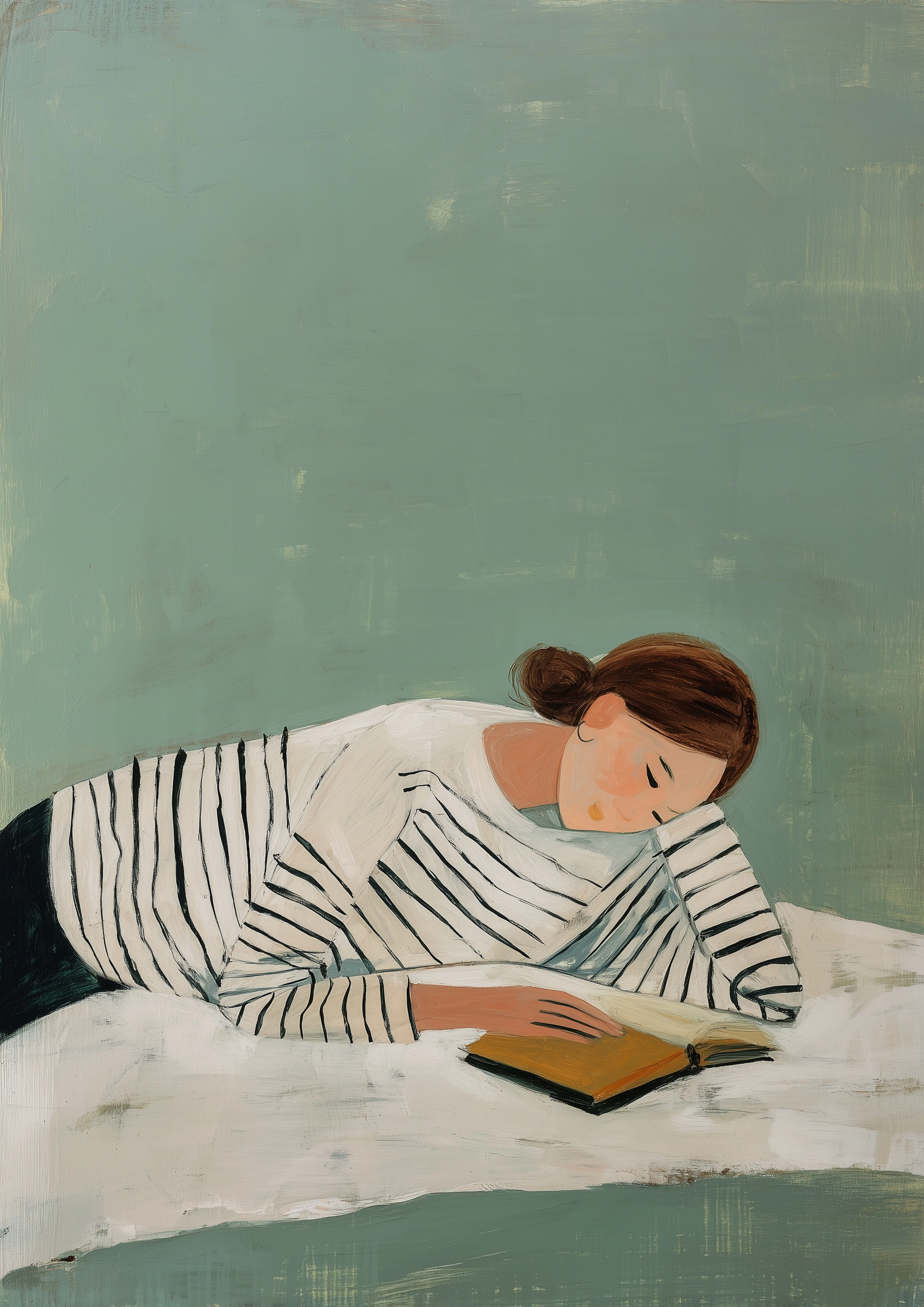 Matisse, a watercolor painting of an abstract woman in white striped