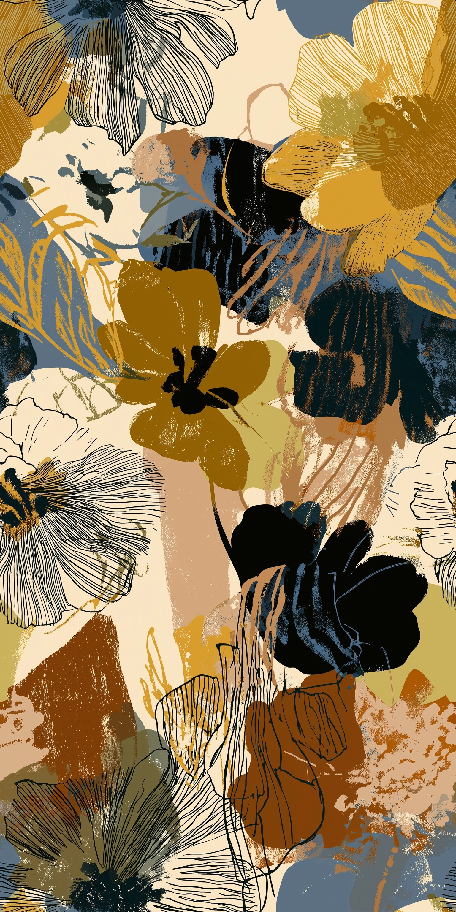 Offset, floral, light and shadow, summer, abstract shapes organic, repeat, outline, tile, ornate