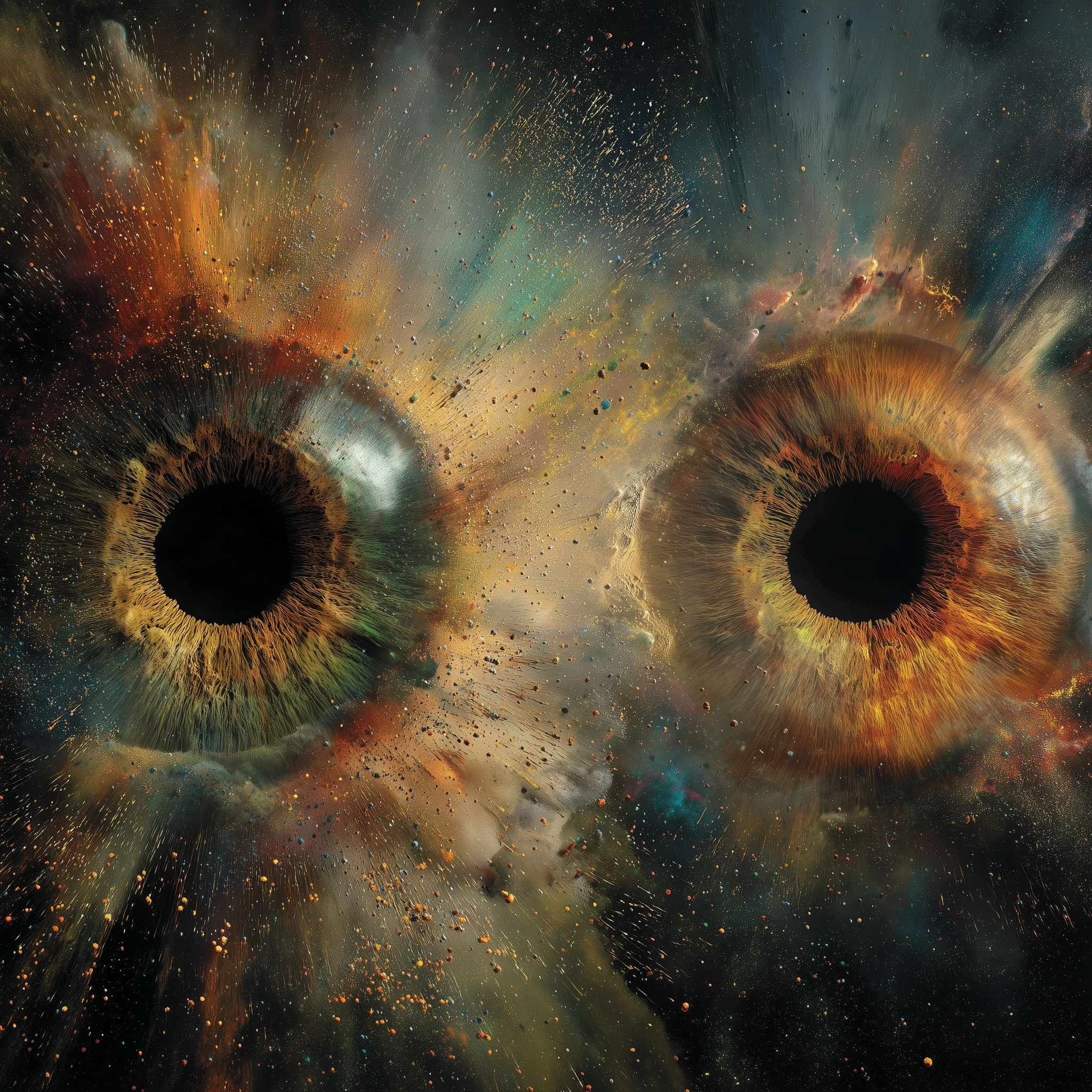 Surreal abstract cosmic background featuring two large