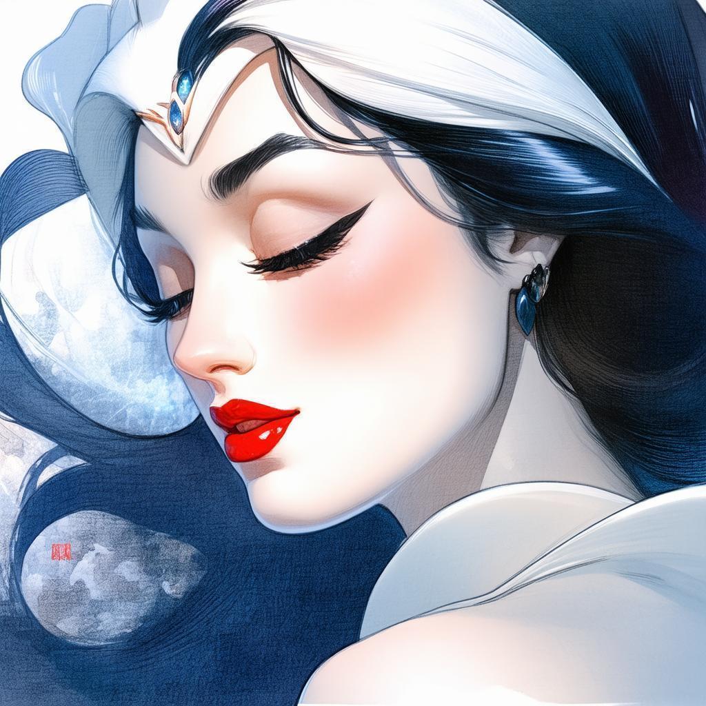 Painterly Snow White Portrait in Mucha Style