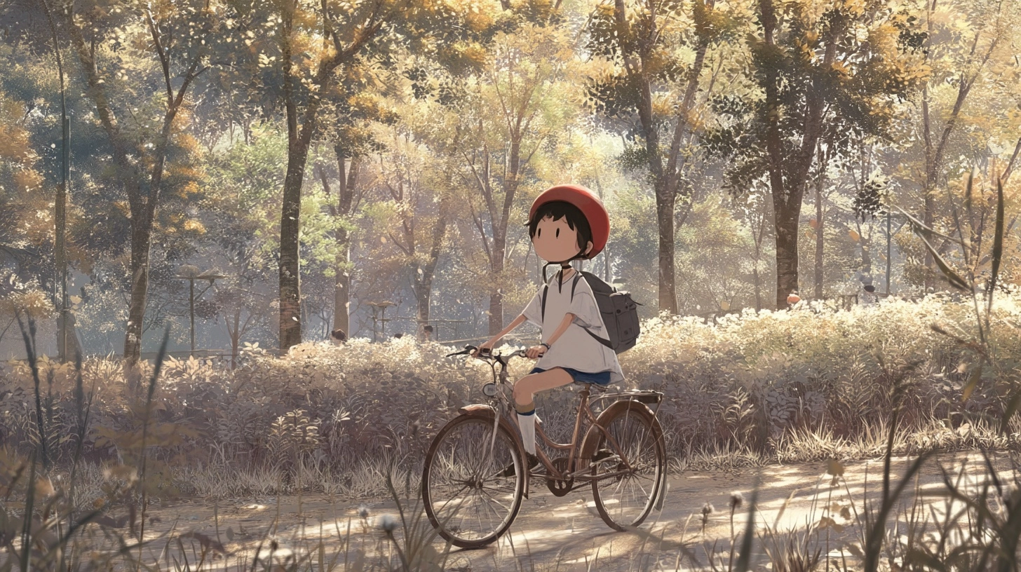A boy ride a bike