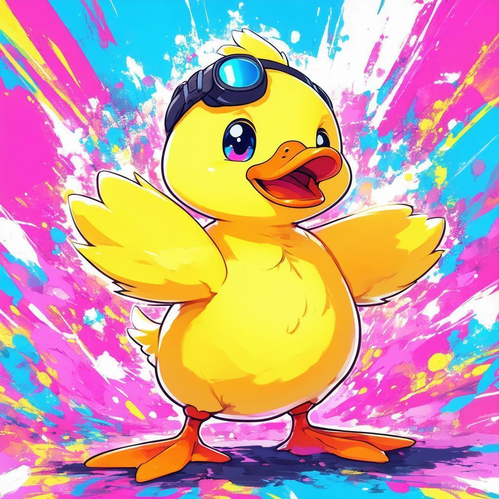 Yellow Duck Gamer in Vibrant Manga Style