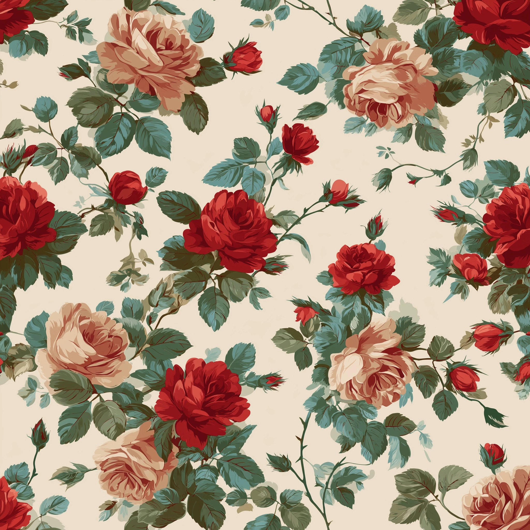 Seamless, vintage rose pattern, plain background