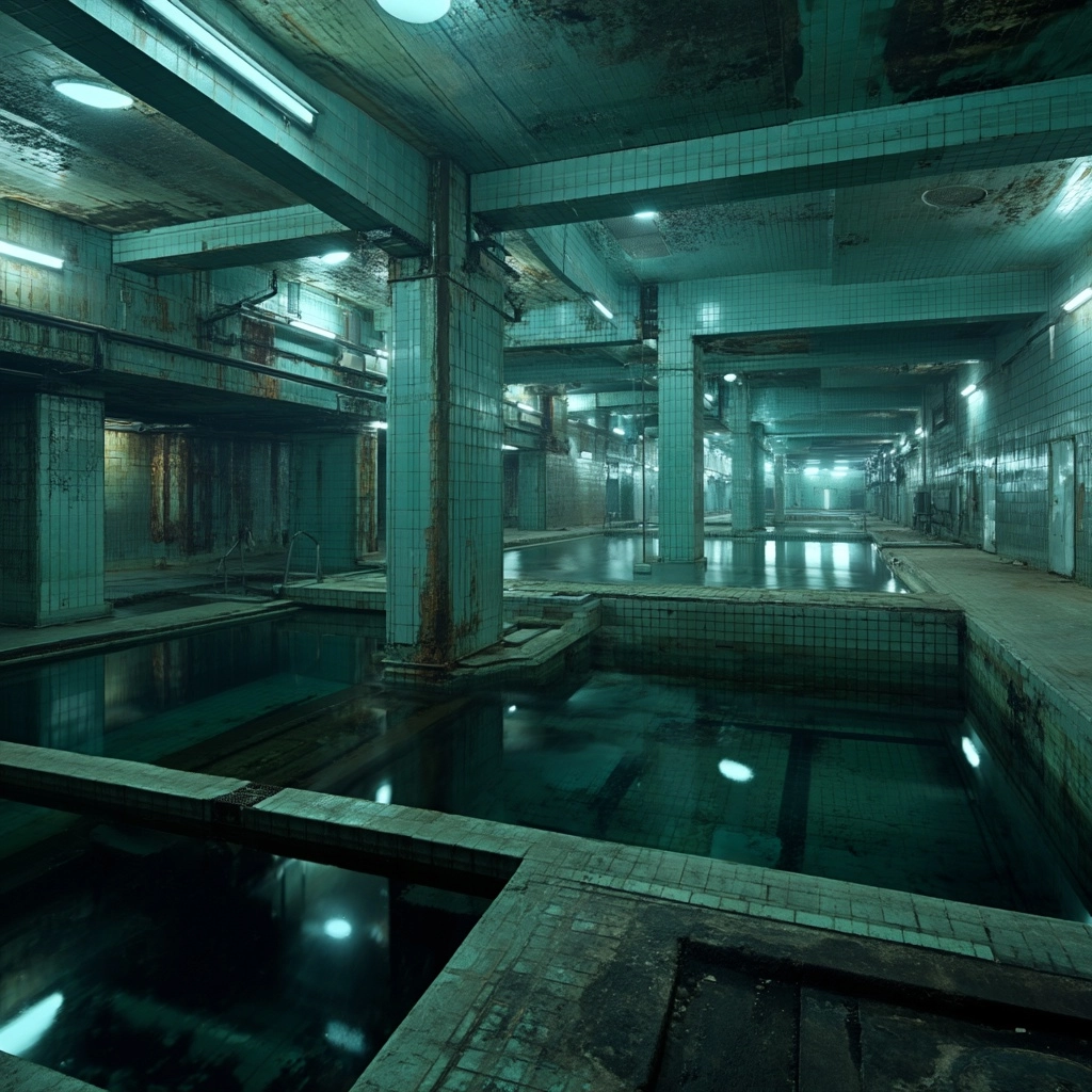 A vast, non-Euclidean network of connected pools, corridors